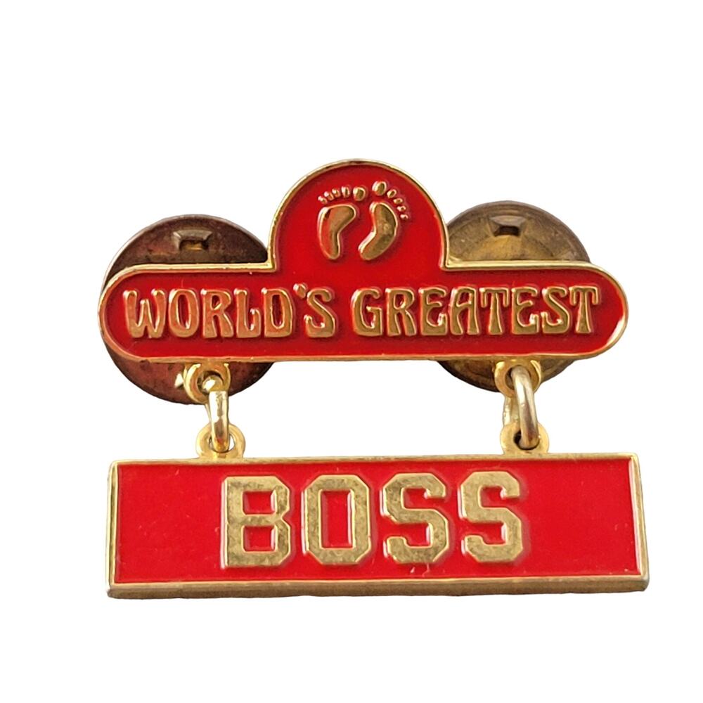 Vintage Hang Ten World's Greatest Boss Pin, Red Enamel, Taiwan Made